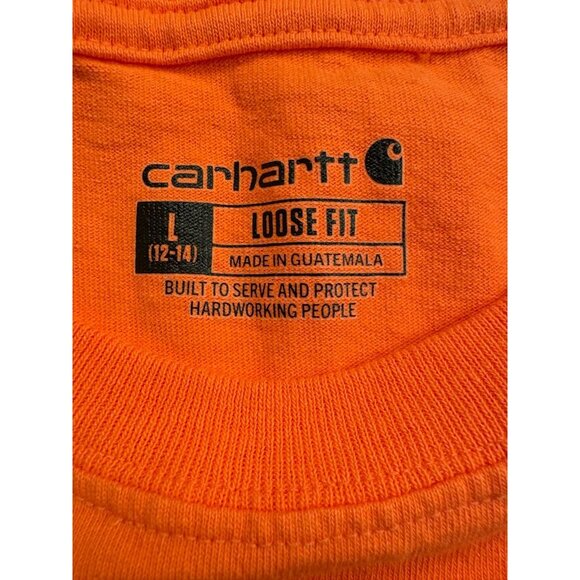 Carhartt Youth T-Shirt Large L 12-14 Loose Fit Orange Safety Hi-Vis Work Tee K87 - Picture 6 of 6